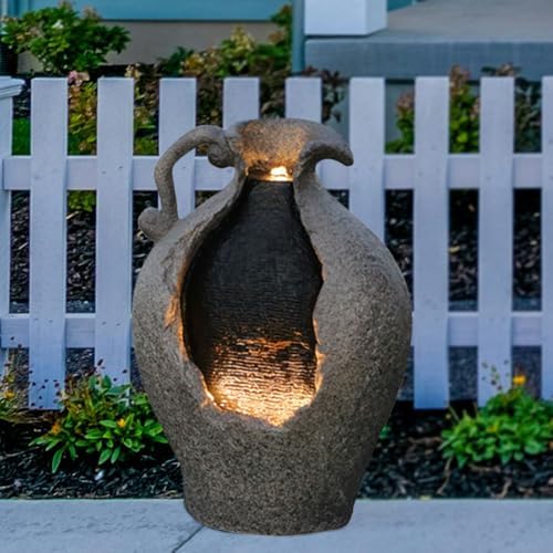 24 Inch Tall Jar Water Fountain with LED Lights