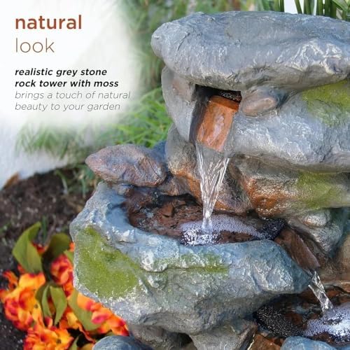 Outdoor 3-Tier Rock Waterfall Fountain with LED Lights