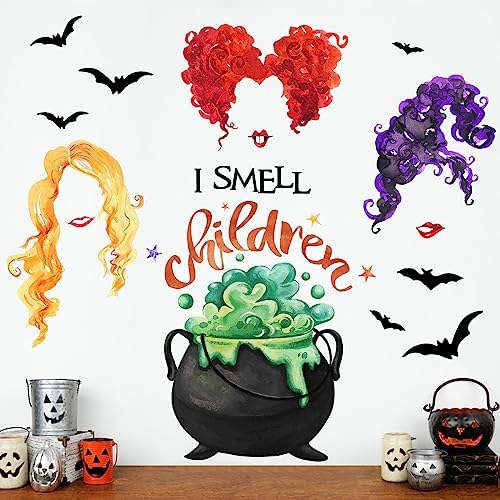 Mfault Halloween Wall Decals Stickers with Witch Bat and Children Designs