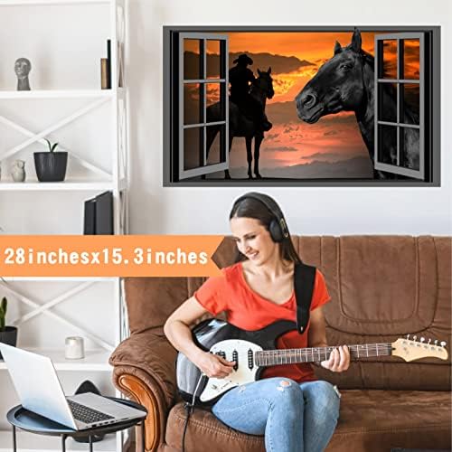 Black Horse Wall Sticker 3D Fake Window Farm Animal Decal