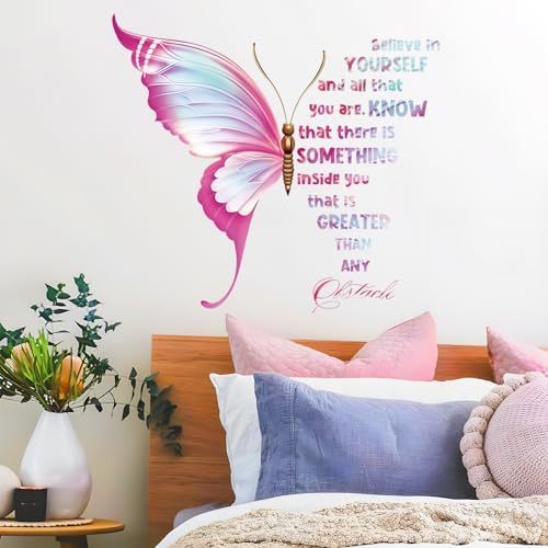 Large Butterfly Wall Decals with Motivational Quotes Pink