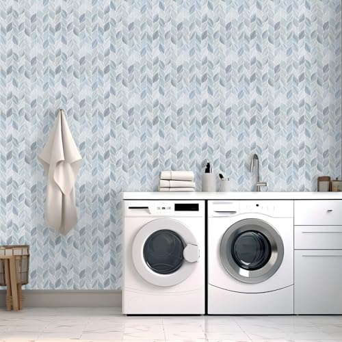 Tilingview 10 Pcs Leaf Design Peel and Stick Wall Tiles Blue Gray