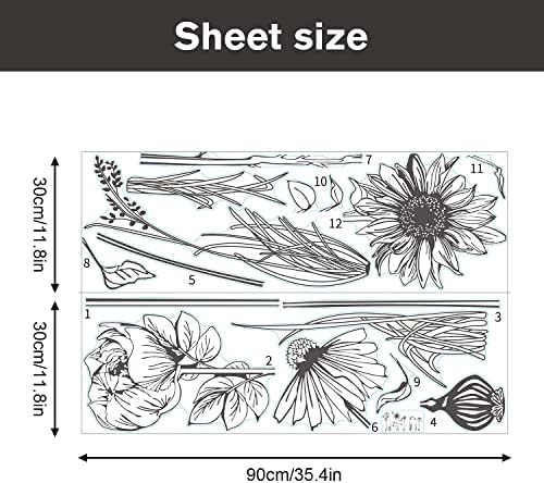 Black Simple Flower Plant Wall Decals 2 Sheets