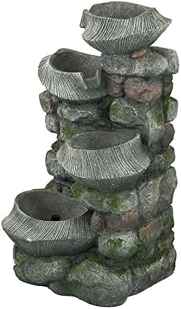 4-Tier Rock Bowl Water Fountain with LED Light