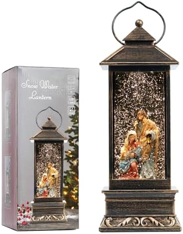 12 Inch Christmas Snow Globe Lantern with Nativity Scene