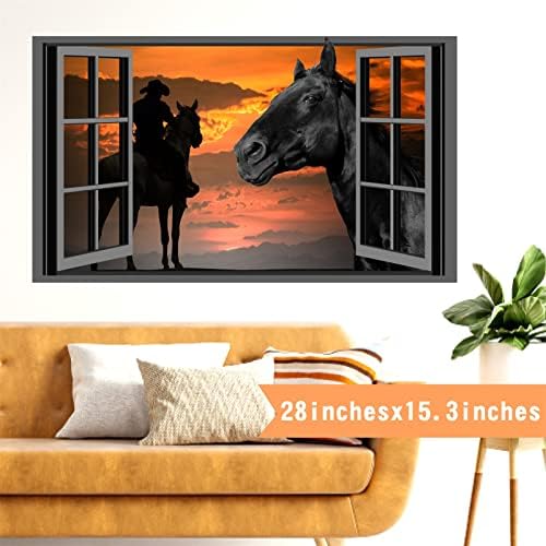 Black Horse Wall Sticker 3D Fake Window Farm Animal Decal