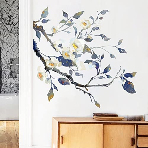 Crisp Camellia Flower Tree Wall Decals for Living Room and Bedroom