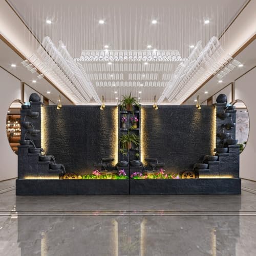 Modern 66ft Cement Fountain with Tiered Bowl and LED Lights
