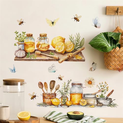 Lemon Honey Bee Butterfly Wall Sticker for Kitchen Decor