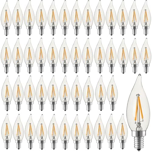 E12 Dimmable Candle LED Bulb 2W Warm White 2700K Clear Glass 48Pack