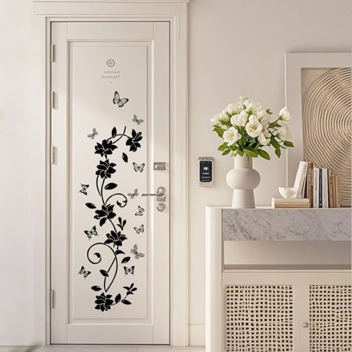 Black Flower Wall Stickers for Bathroom Vines and Butterfly Decals