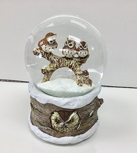 Winter Barn Owls Musical Snow Globe with Carol of the Bells