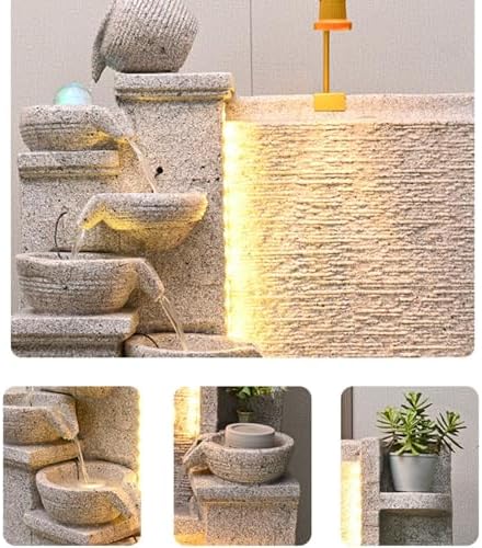 Modern 66ft Cement Fountain with LED Light and Tiered Design