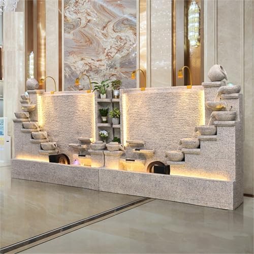 Modern 66ft Cement Fountain with LED Light and Tiered Design