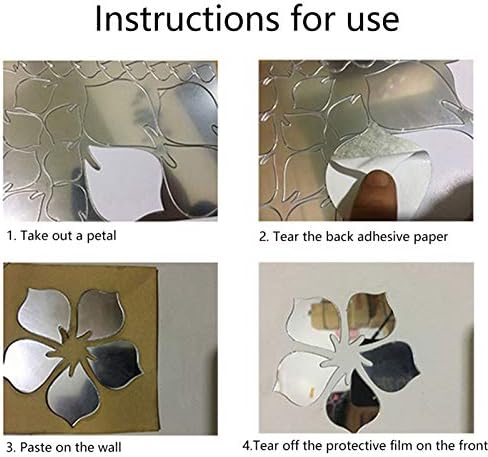 18pcs Acrylic Mirror Wall Sticker Decal 3D Flower Silver