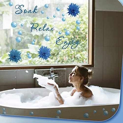 Zonon 2 Pieces Flower Style Blue Bathroom Wall Decals