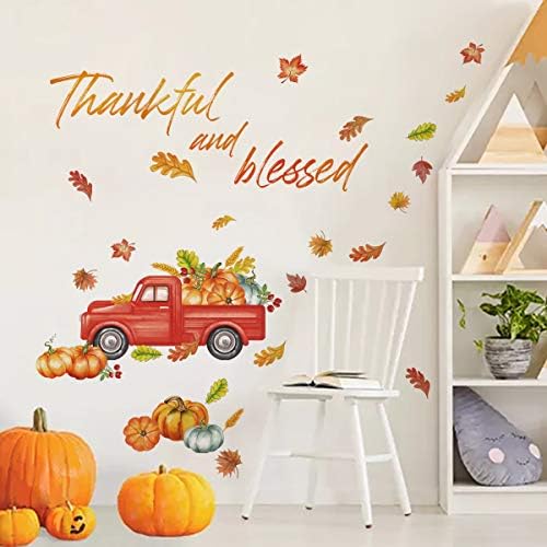 Thanksgiving Orange Truck Wall Decals with Maple Leaves