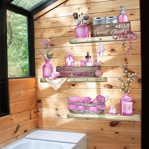 Pink Towel Shelf Wall Stickers for Bathroom Decor