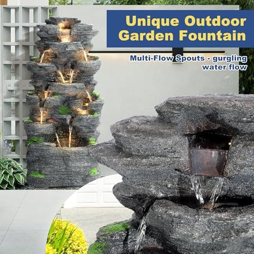 MAGIC UNION 10-Tier Rock Water Fountain with LED Lights