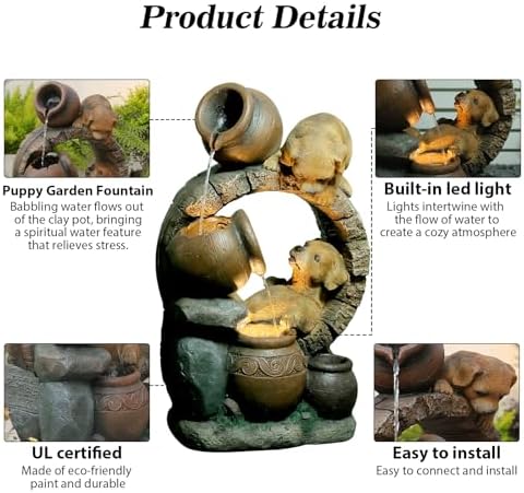 29H Outdoor Garden Water Fountain with 3 Tier Cascading Bowls and Lights