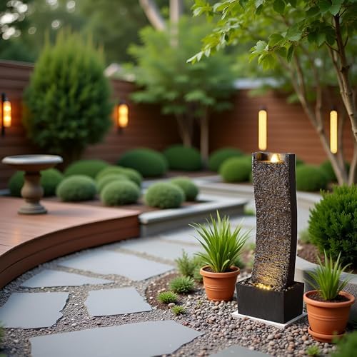 382 Inch Water Fountain with LED Lights and 3D Rock Design