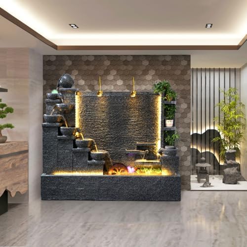 Modern 66ft Cement Fountain with Tiered Bowl and LED Lights