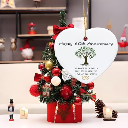 60th Anniversary Heart Shaped Ceramic Ornament Keepsake