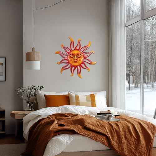 Retro 26 Inch Metal Sun Wall Art for Garden and Living Room