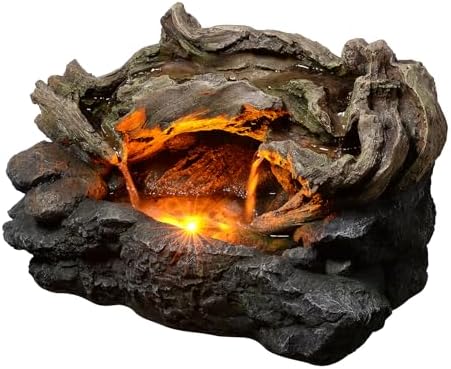 Outdoor Waterfall Fountain with LED Light and Natural Rocks