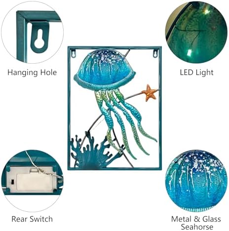 LIFFY Metal Jellyfish Wall Decor with LED Light