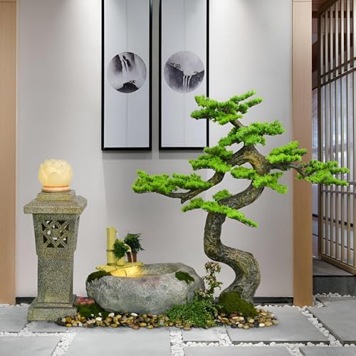 65 Inch Freestanding Fountain Decor Lighthouse with Automatic Pump
