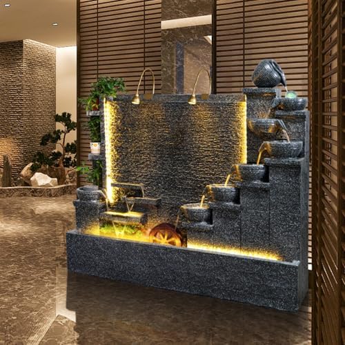 Modern 66ft Cement Fountain with Tiered Bowl and LED Lights