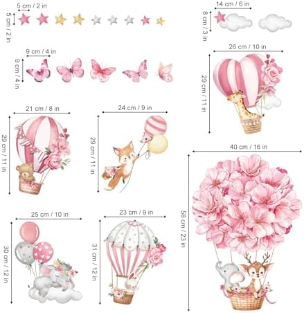 Decalmile Pink Balloon Animal Wall Stickers