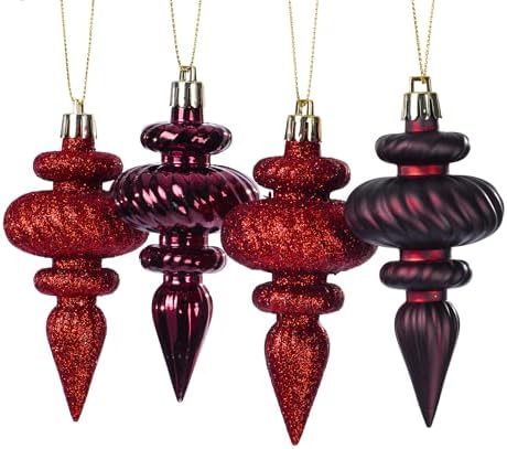 Vickerman 4 Inch 4-Finish Finial Ornament 8 Pack
