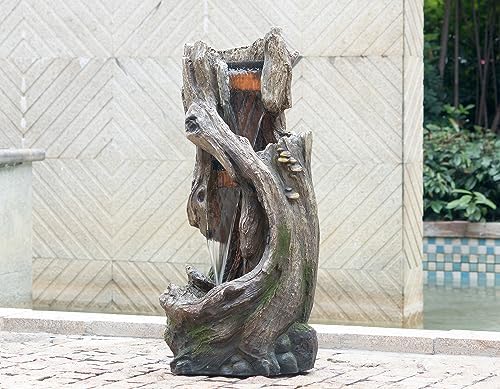 Rustic Tree Trunk Fountain with LED Light