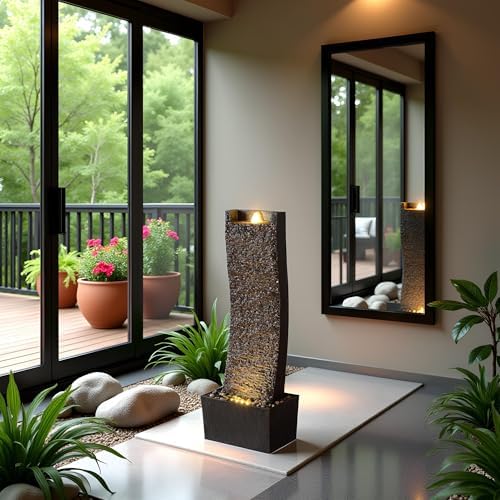 382 Inch Water Fountain with LED Lights and 3D Rock Design
