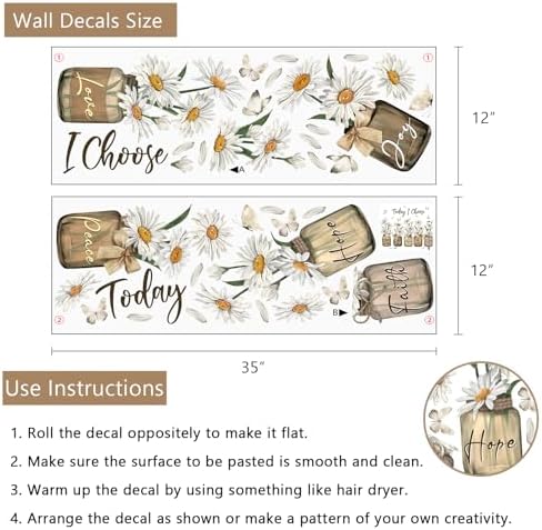 Yovkky Inspirational Quote Daisy Flower Wall Decals Stickers