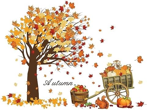 Fall Thanksgiving Wall Sticker with Maple Leaves and Pumpkins
