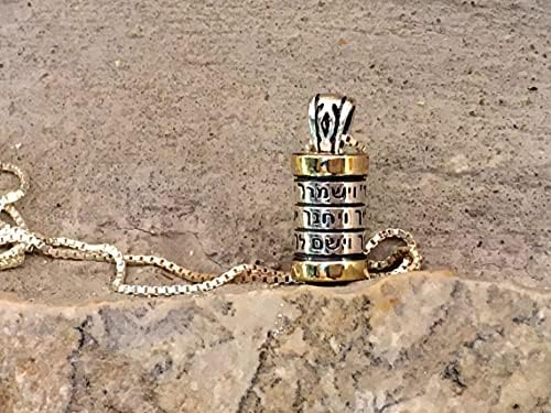 Handmade Kabbalah Mezuzah Pendant in 14k Gold and Silver