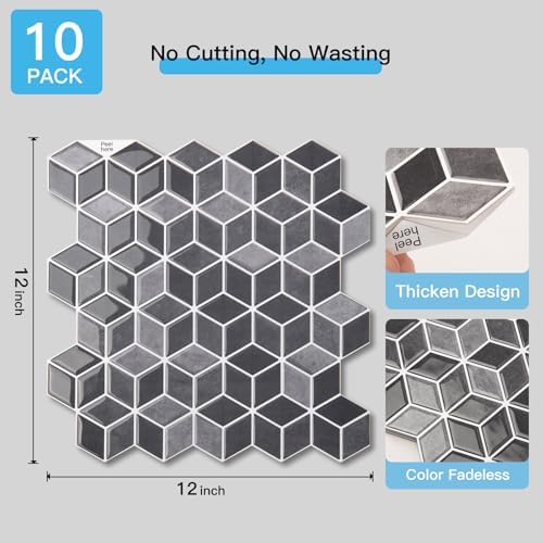 Art3d 10-Sheet Peel and Stick Backsplash Tiles Graphite Gray