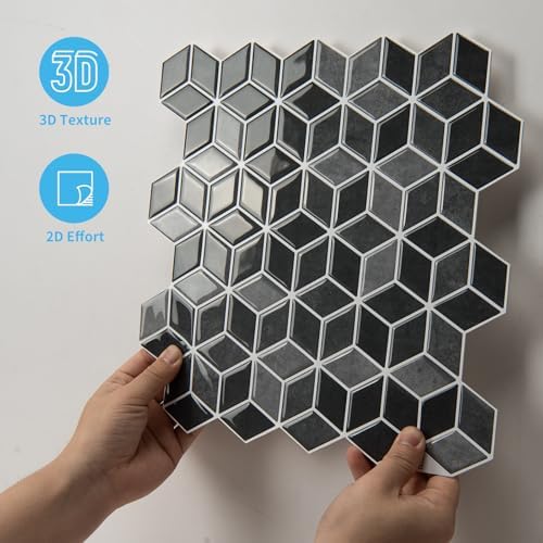 Art3d 10-Sheet Peel and Stick Backsplash Tiles Graphite Gray