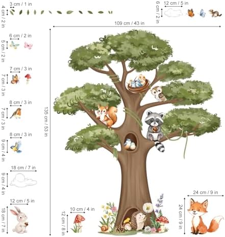 Decalmile Woodland Animals Tree Wall Stickers