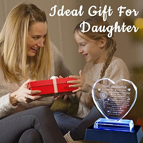 Heart-Shaped Glass Keepsake with LED Base for Daughter