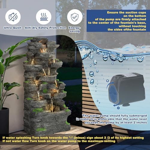 MAGIC UNION 10-Tier Rock Water Fountain with LED Lights