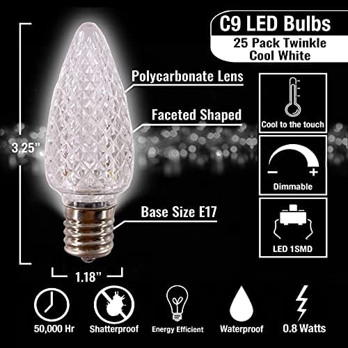 MIK Solutions C9 LED Cool White Replacement Bulbs Pack of 25 E17 Socket
