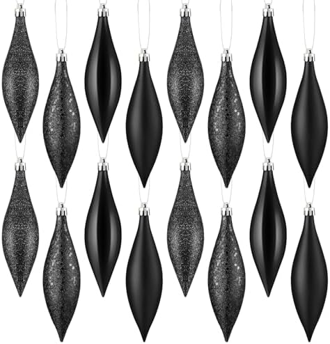 Soaoo 16 Pcs Shiny Black Christmas Ornaments