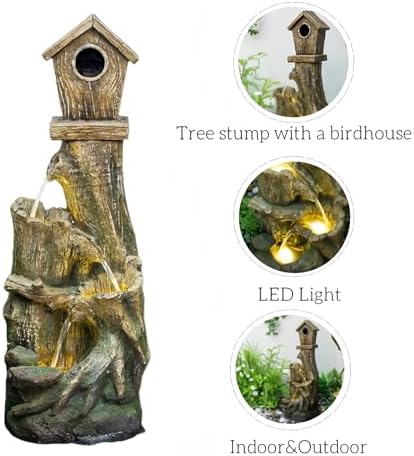 Outdoor Water Fountain with LED Lights - Rustic Garden Decor