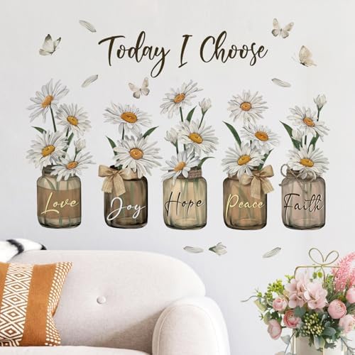 Yovkky Inspirational Quote Daisy Flower Wall Decals Stickers