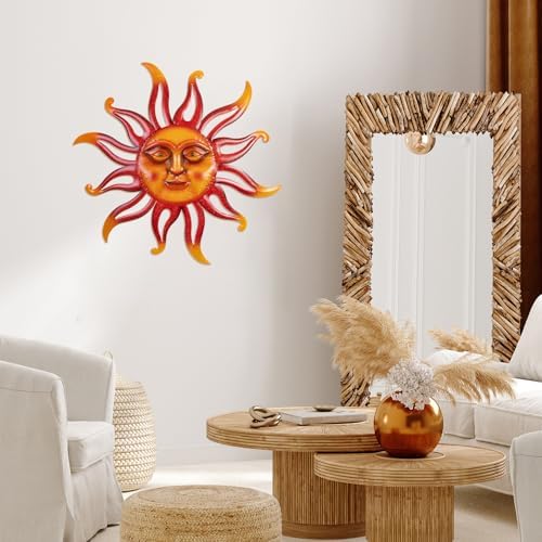 Retro 26 Inch Metal Sun Wall Art for Garden and Living Room