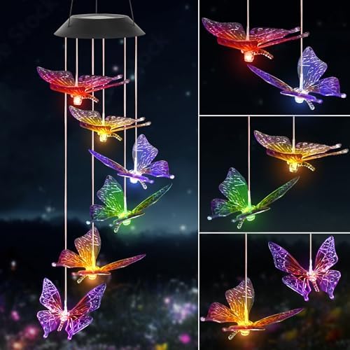 Solar Butterfly Wind Chimes with Color Changing Lights